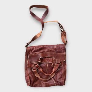 Vintage Y2K Lucky Brand Abbey Road Leather Fold Over Crossbody Bag Brown Boho0